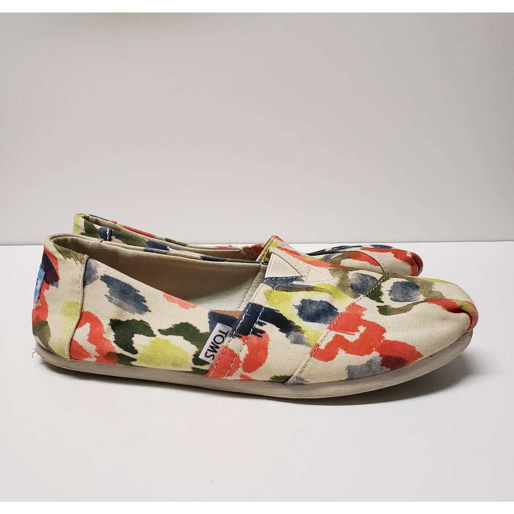 TOMS Womens 7.5 Tangerine Watercolor Floral Alpargata Slip-on Shoes